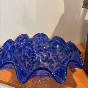Vibrant Ocean Blue Glass Art Bowl